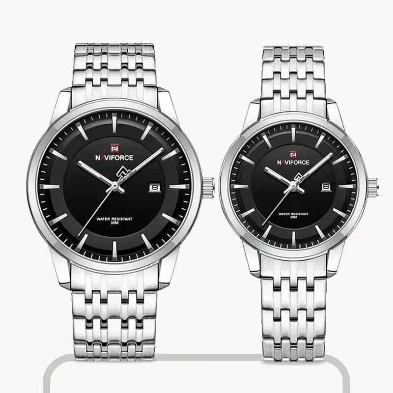 Naviforce Black Dial Fashion Couple Watch- NF9228